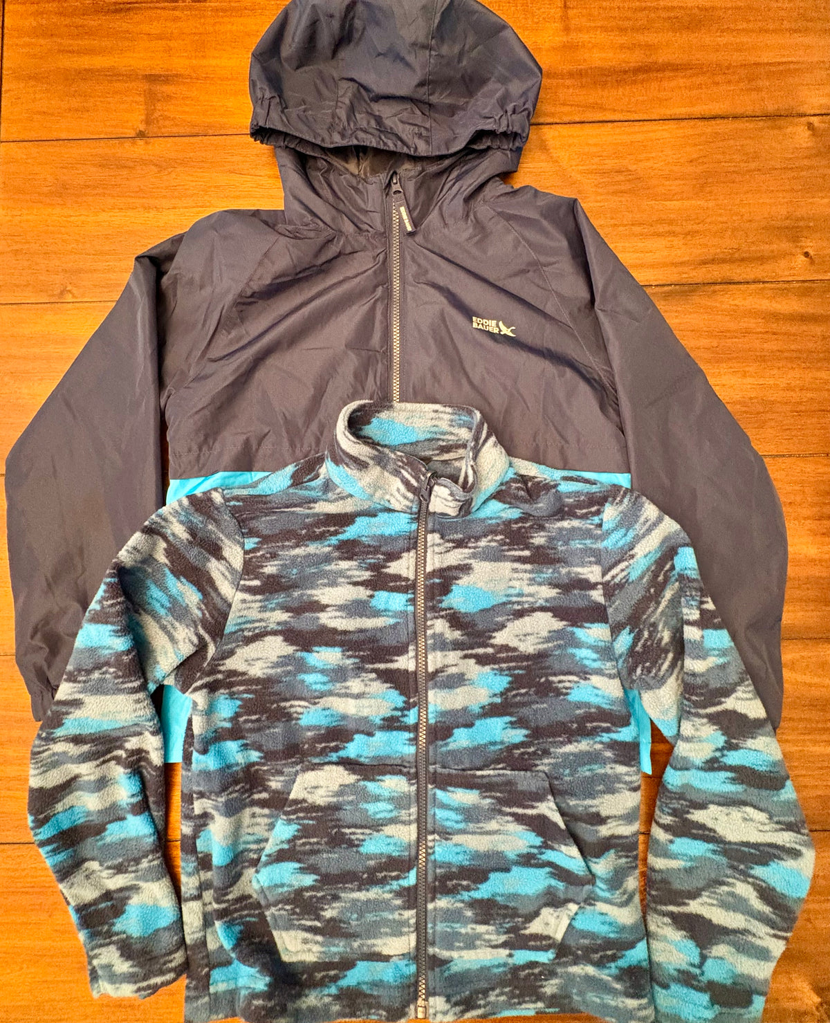 #197 Eddie Bauer Boys Size 10-12 Navy & Blue 3-in-1 Hooded Jacket