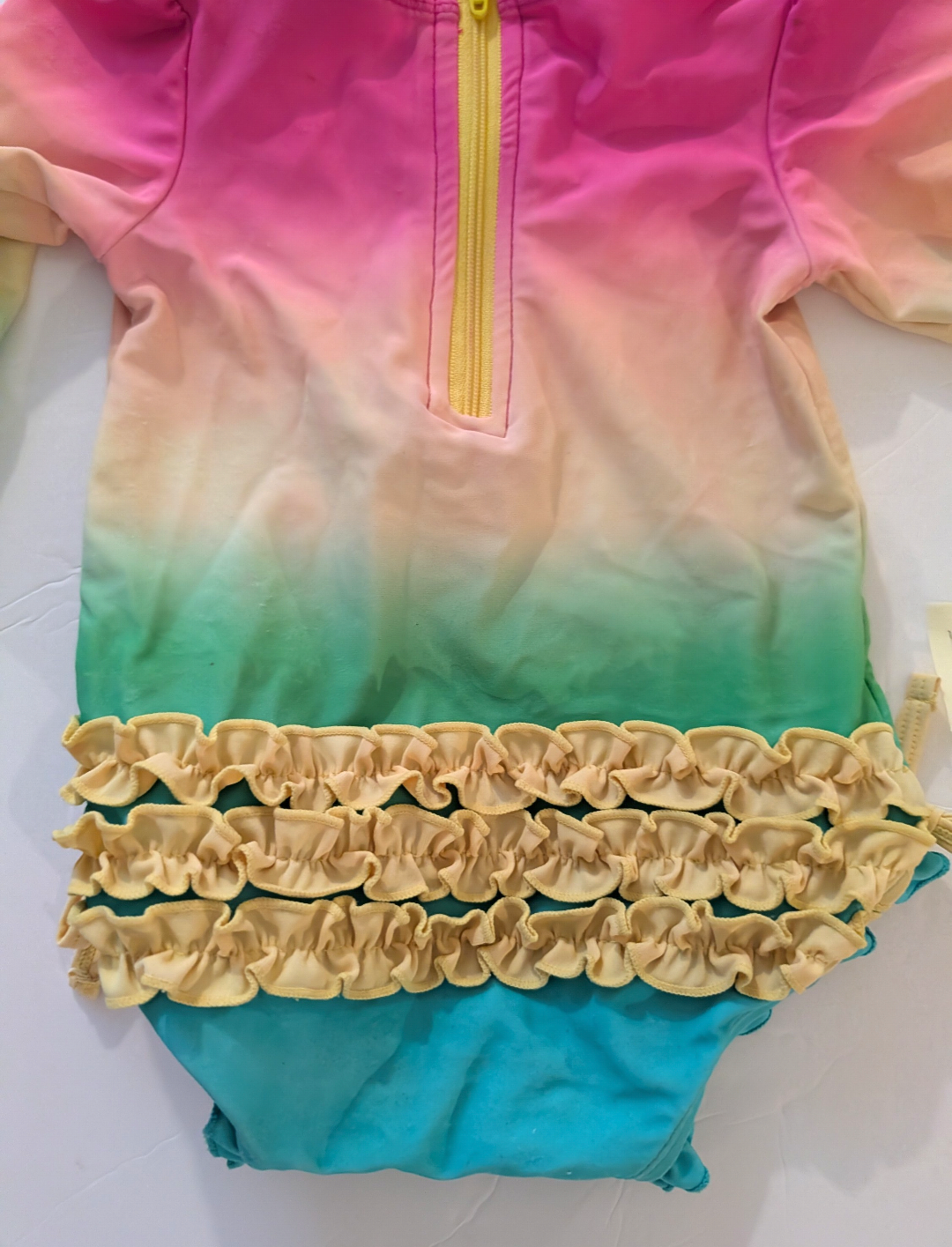 Seller 97, Ruffle Butts Neon Ombre Swimsuit w/Sun Hat, baby, size 3-6mo (item 220)