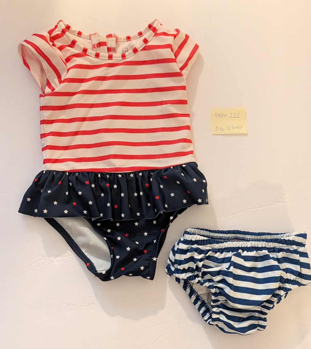 Seller 97 Baby Gap Red, White & Blue Striped Swimsuit & Swim Diaper Cover (NWOT), baby size 0-6mo (item 222)