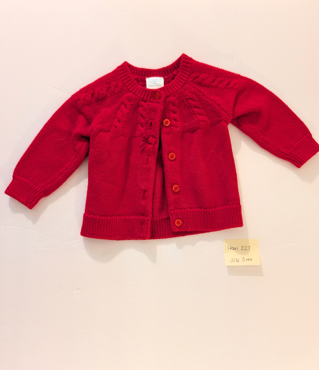 Seller 97, Edgehill Collection Red Knit Cardigan Sweater, baby, size 3mo (item 227)