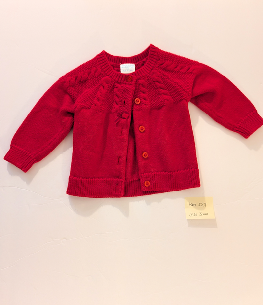 Seller 97, Edgehill Collection Red Knit Cardigan Sweater, baby, size 3mo (item 227)