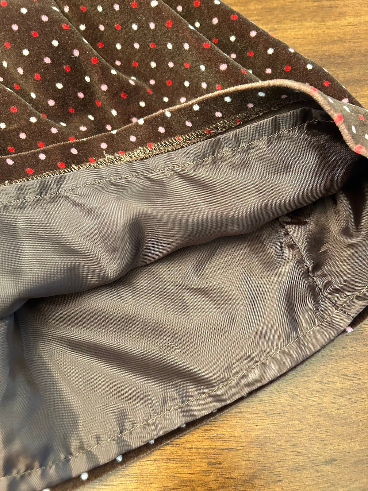 #197 Gymboree Girls Size 12-18M Brown Velour Polka Dot Short Sleeve Dress