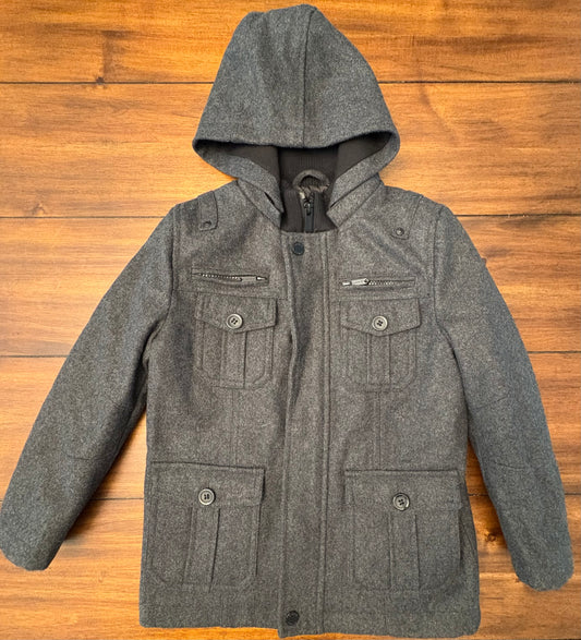 #197 Black Rivet Boys Size 6 Dark Gray Hooded Pea Coat