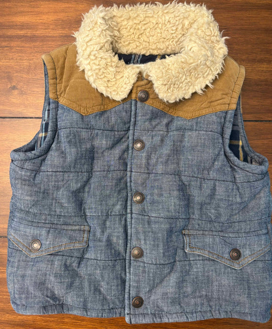 #197 Tucker & Tate	Boys Size 3 Blue Denim Sherpa Collar Quilted Vest