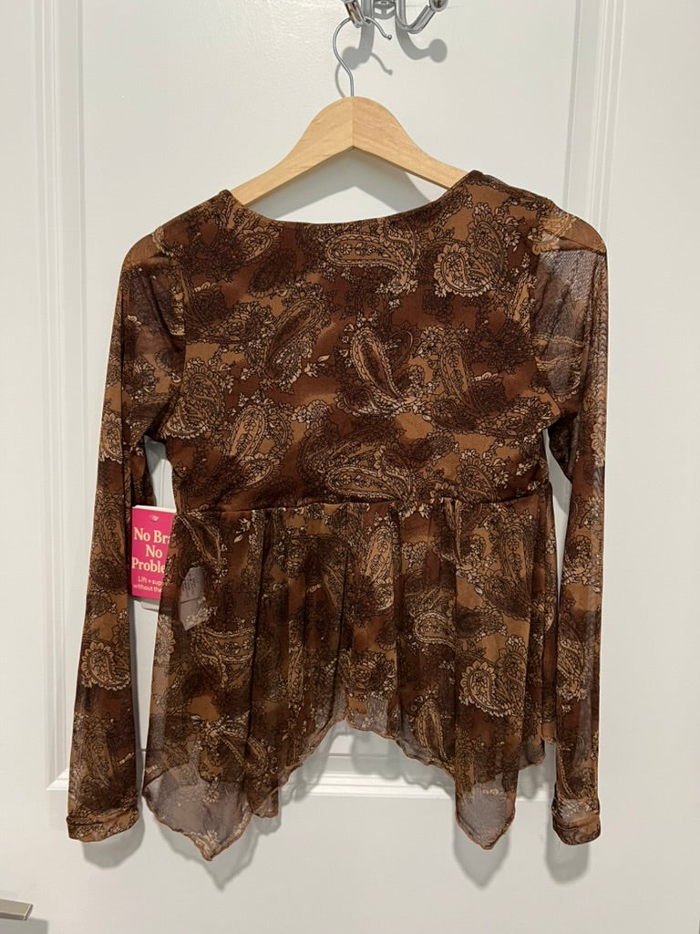 Seller #76 - Good Days Sheer Brown Paisley Long Sleeve Peplum Top Medium Fairy Grunge NWT
