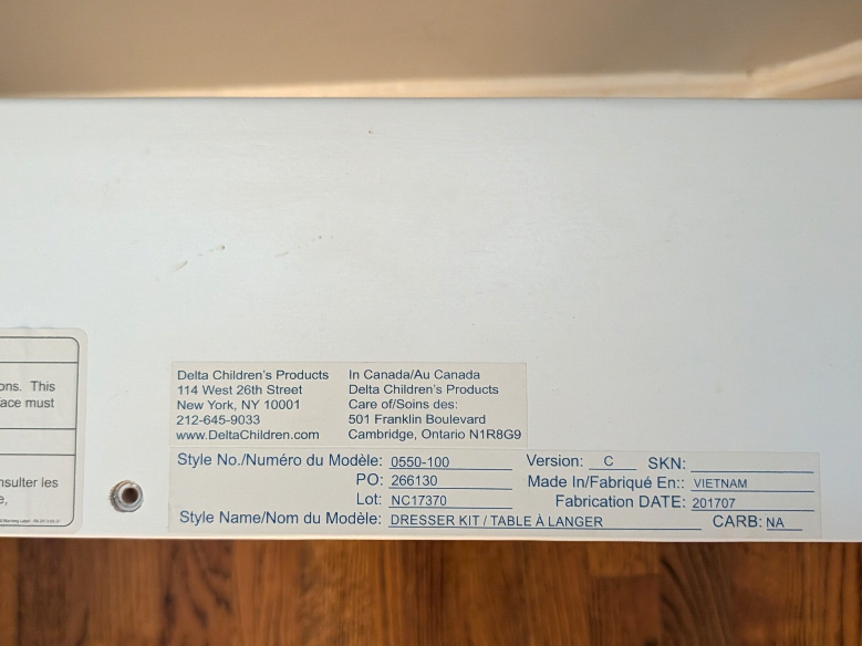 Seller 97, Delta Children Changing Pad Dresser Top (item 243)
