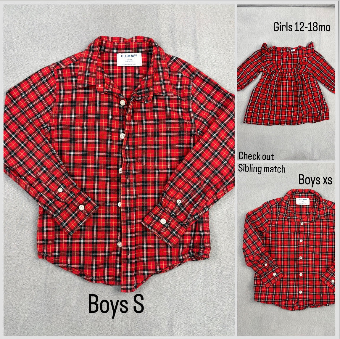 #39 Small Boys Old Navy Christmas Plaid Button-down (sibling match)