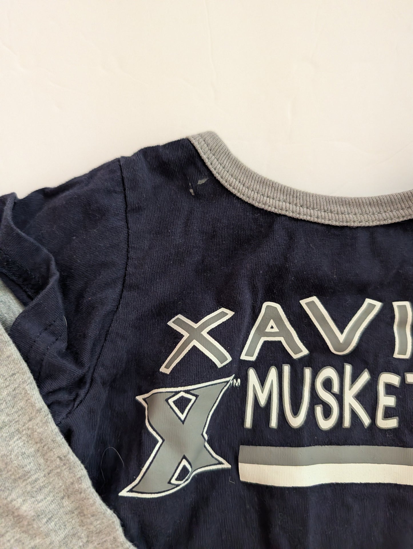 Seller 97, Game Day Xavier Onesies w/Ruffle Navy Stripes Pants, baby, size 3-6mo (item 251)