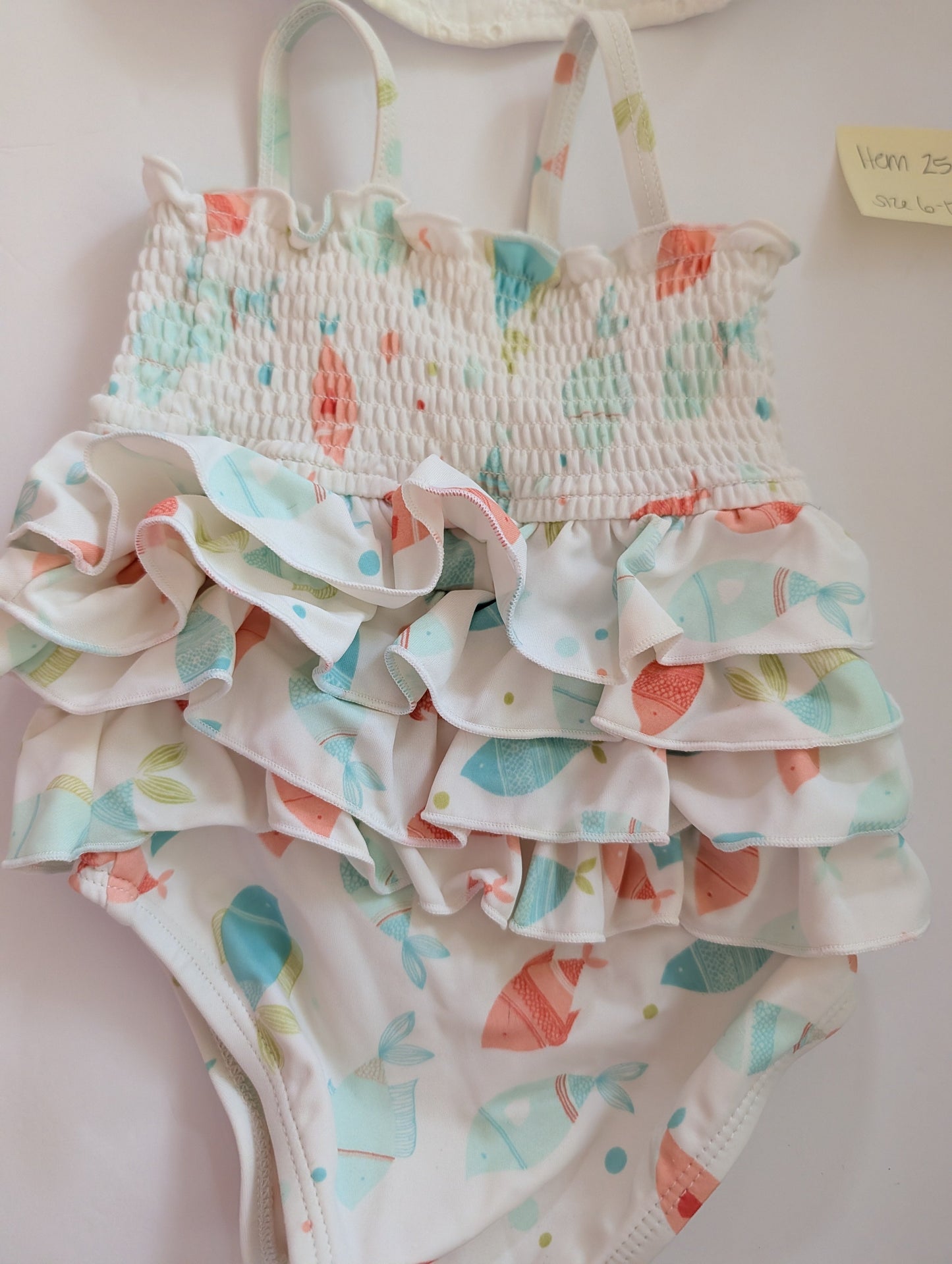 Seller 97, Janie and Jack Fish One Piece w/Ruffles & Sun Hat, size 6-12mo (item 252)