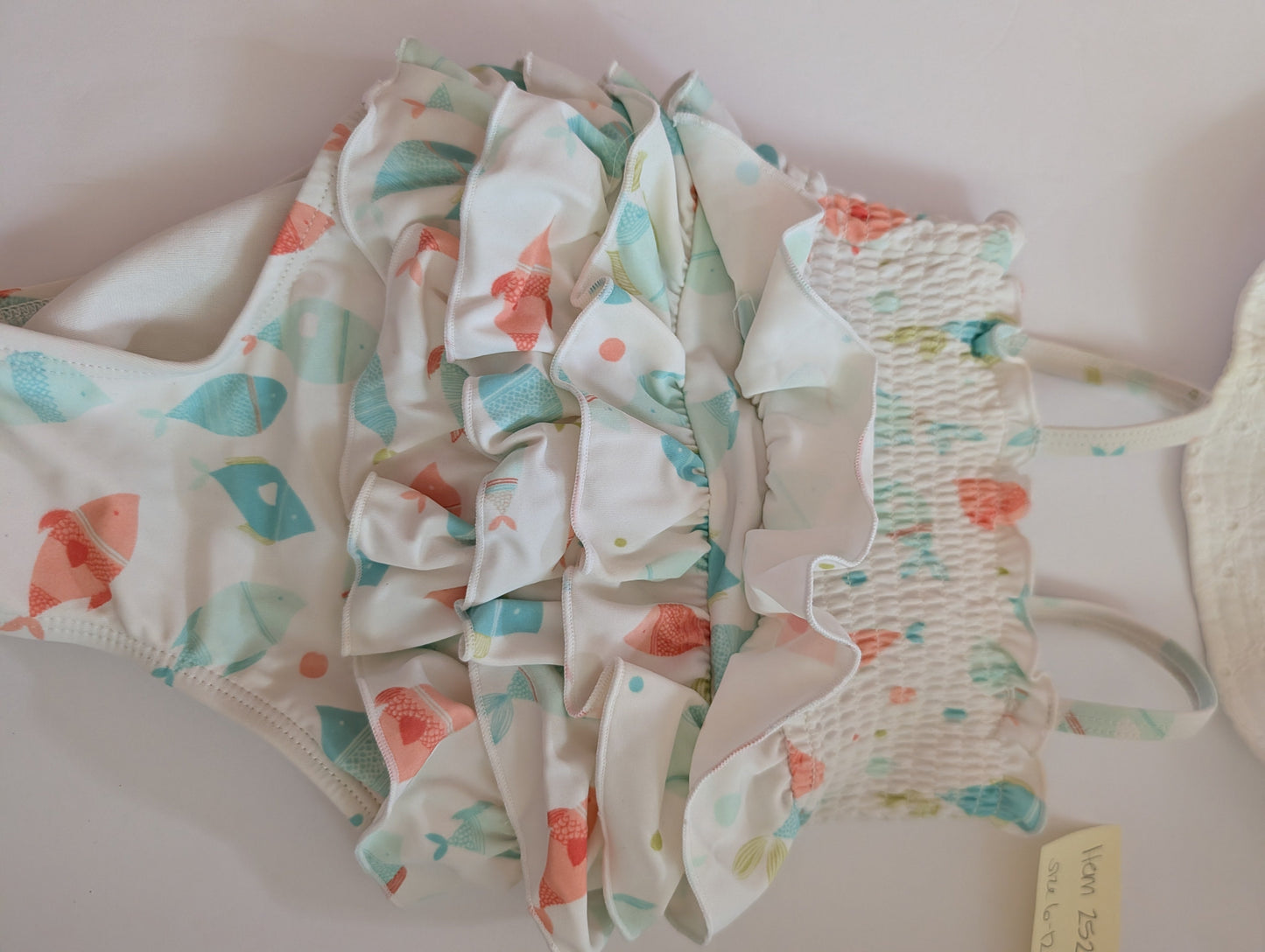 Seller 97, Janie and Jack Fish One Piece w/Ruffles & Sun Hat, size 6-12mo (item 252)