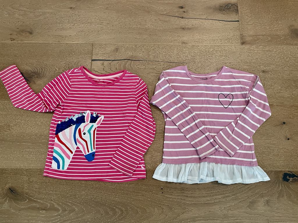 #222 Joules and Harper Canyon Girls 5/6 Pink Stripes Sequin Zebra Heart Ruffle Long-Sleeved Shirt Bundle