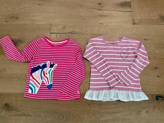 #222 Joules and Harper Canyon Girls 5/6 Pink Stripes Sequin Zebra Heart Ruffle Long-Sleeved Shirt Bundle