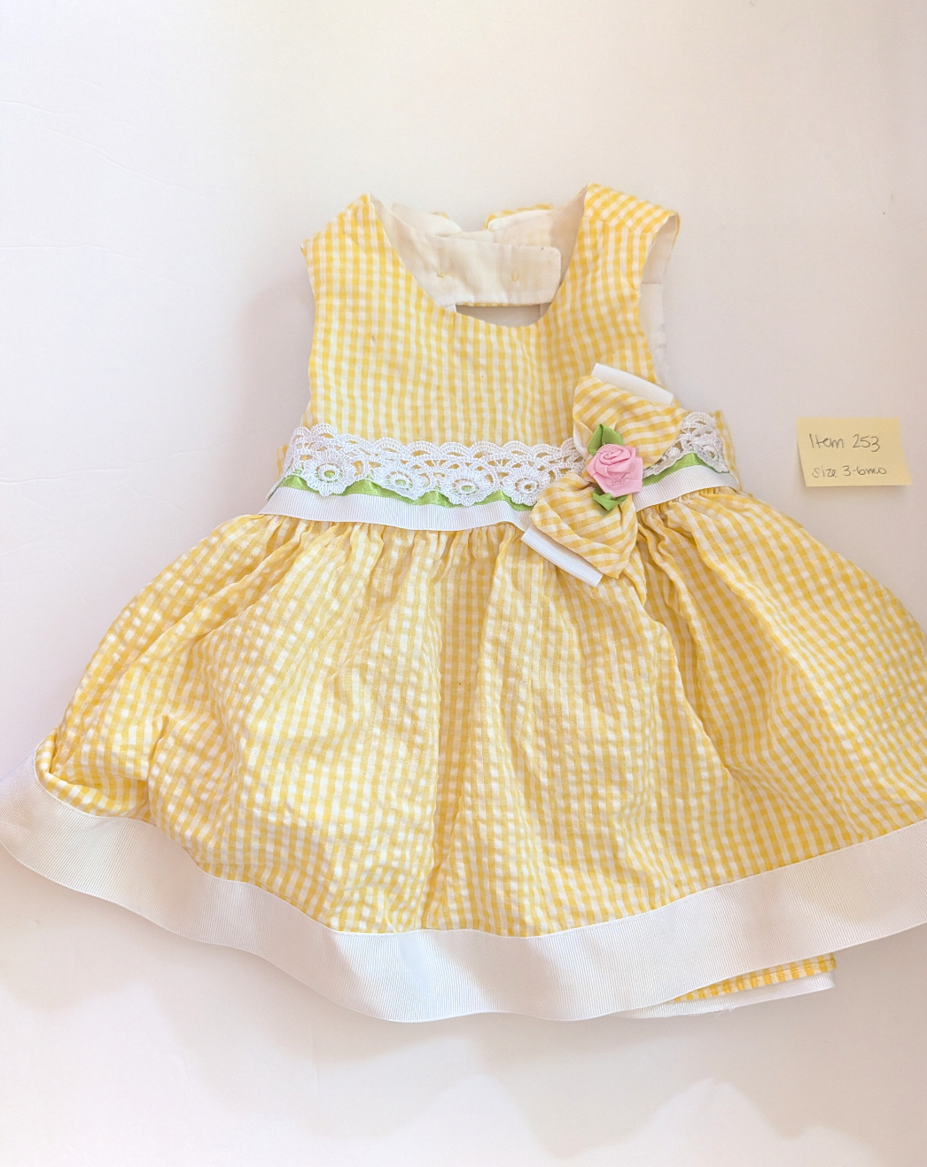 Seller 97, Rare Edition Yellow Seersucker Dress w/Bow, baby girl size 3-6mo (item 253)
