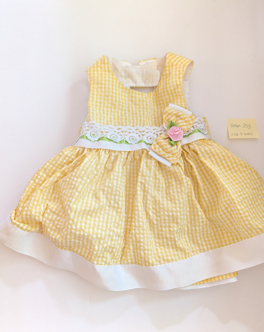 Seller 97, Rare Edition Yellow Seersucker Dress w/Bow, baby girl size 3-6mo (item 253)