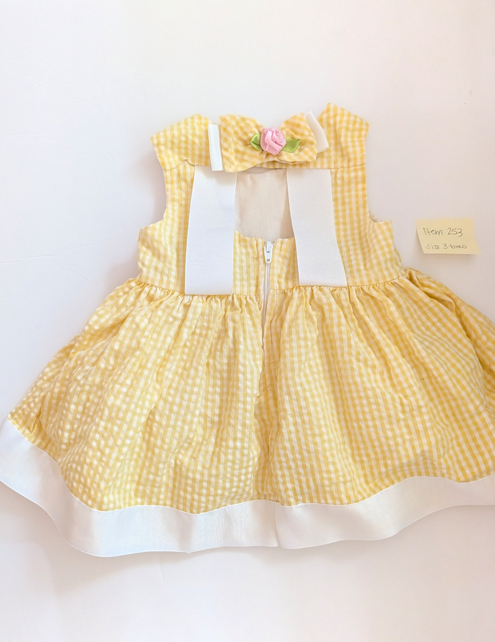 Seller 97, Rare Edition Yellow Seersucker Dress w/Bow, baby girl size 3-6mo (item 253)