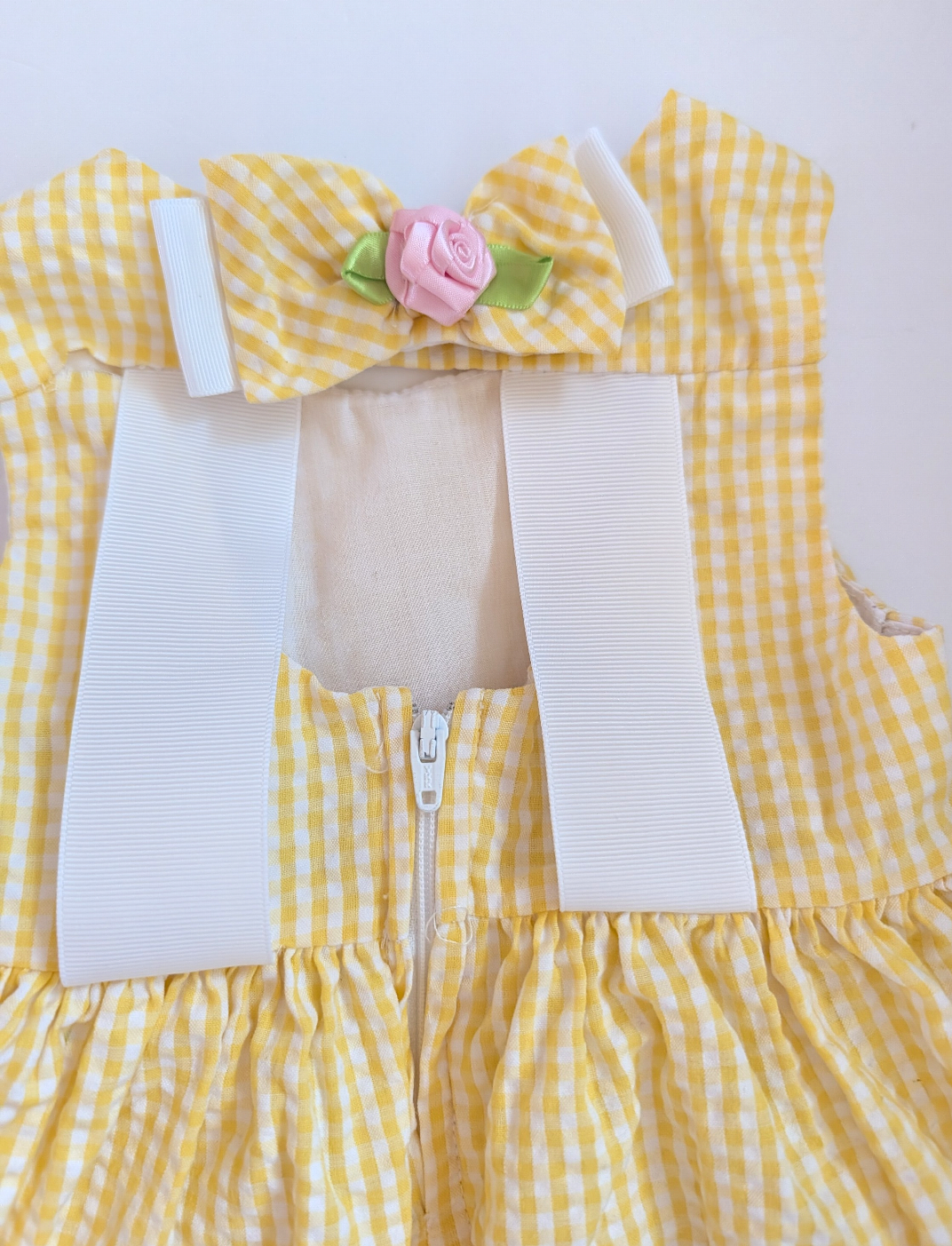 Seller 97, Rare Edition Yellow Seersucker Dress w/Bow, baby girl size 3-6mo (item 253)