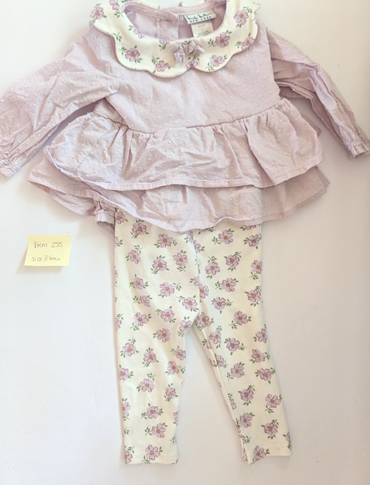 Seller 97, Nicole Miller Purple Ruffle Top w/Purple floral Pants & Collar, baby aize 3-6mo (item 255)
