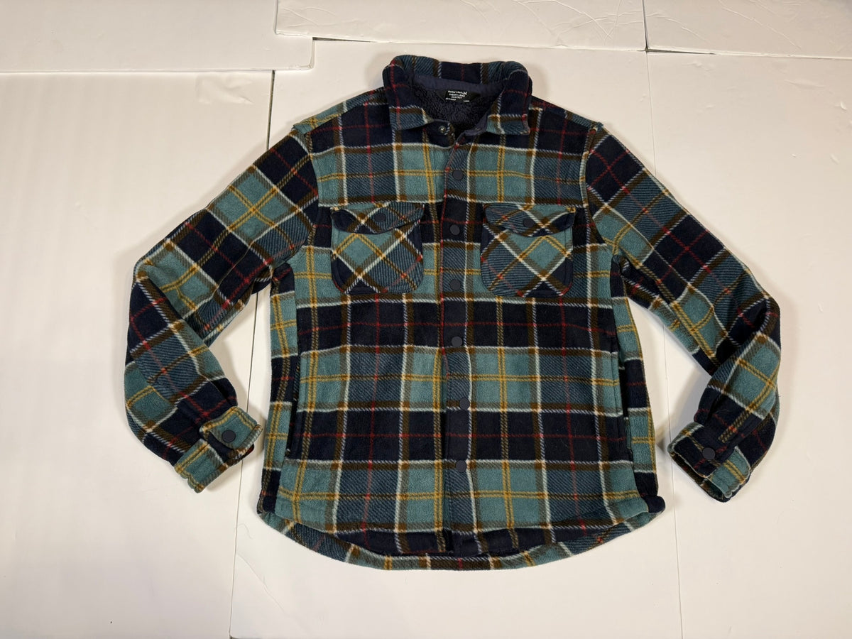 #141 Boys Large 10/12 Navy Plaid Member's mark Sherpa Lined Fleece jacket