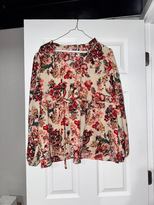 #133 Bibi Floral Babydoll style top Sz M Womens