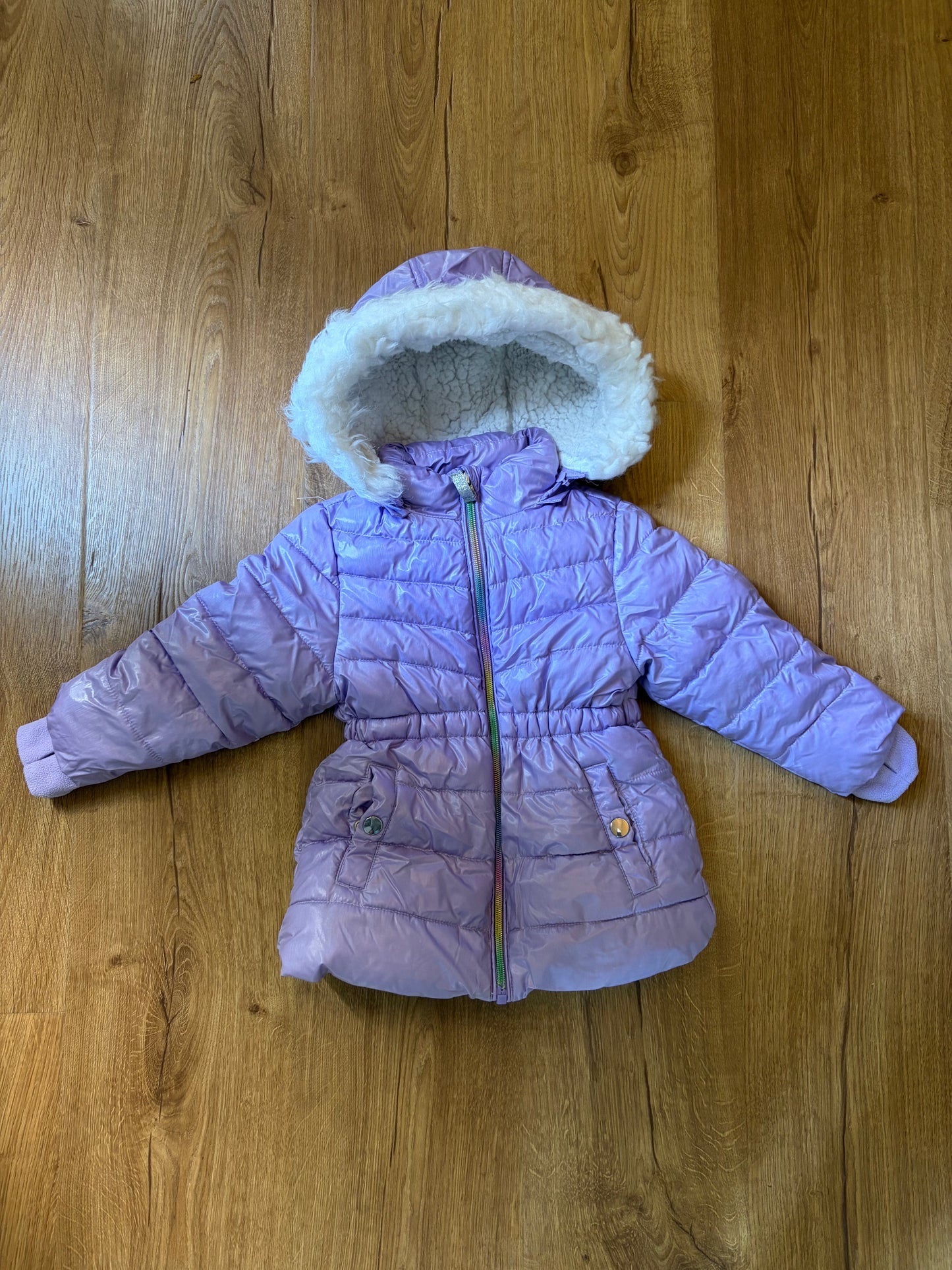 #6 - Girls Purple Puffer Jacket with removable hood - 2T