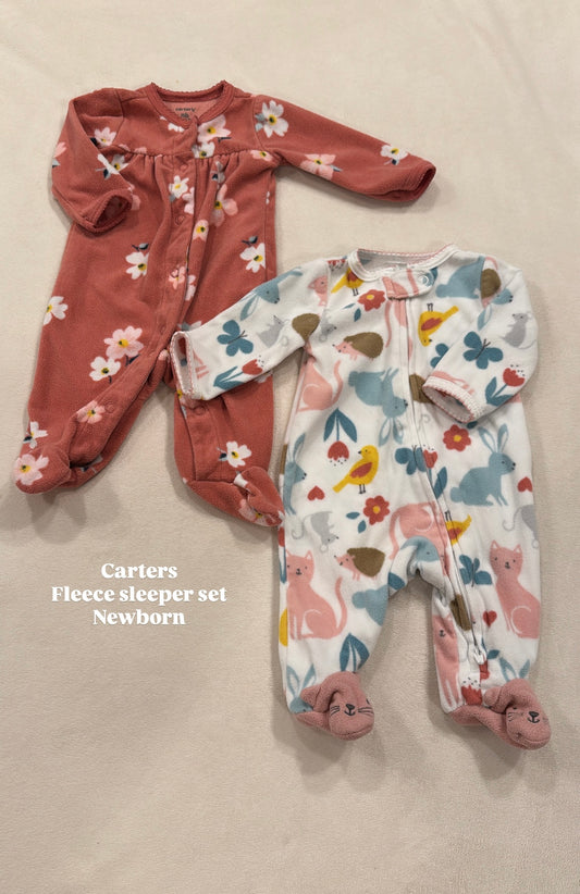 #145 Carters fleece sleeper set of 2 Girls newborn EUC