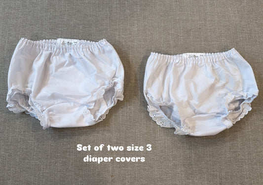 #145 set of 2 eyelet trim size 3 diaper covers Girls EUC
