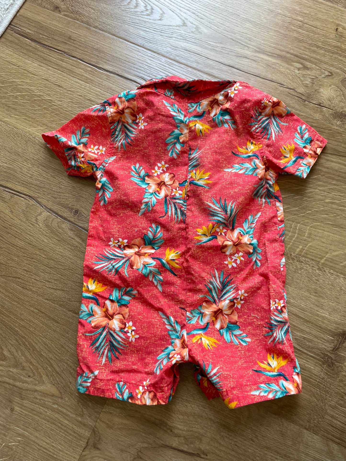 #6 - Boy's Old Navy Red/Floral Hawaiian Romper/Onesie, 3-6 months