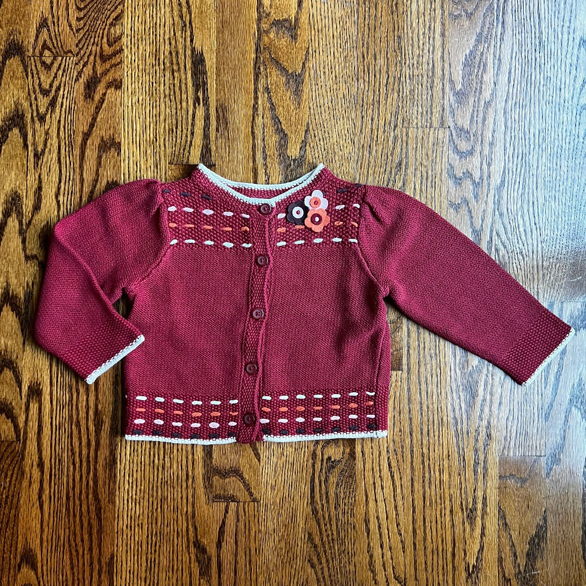Seller #115 - Gymboree Girls 3T Burgundy Cardigan with Flower Detailing, GUC