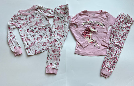 Girls 3T Set of 2 Flower Unicorn Pajamas