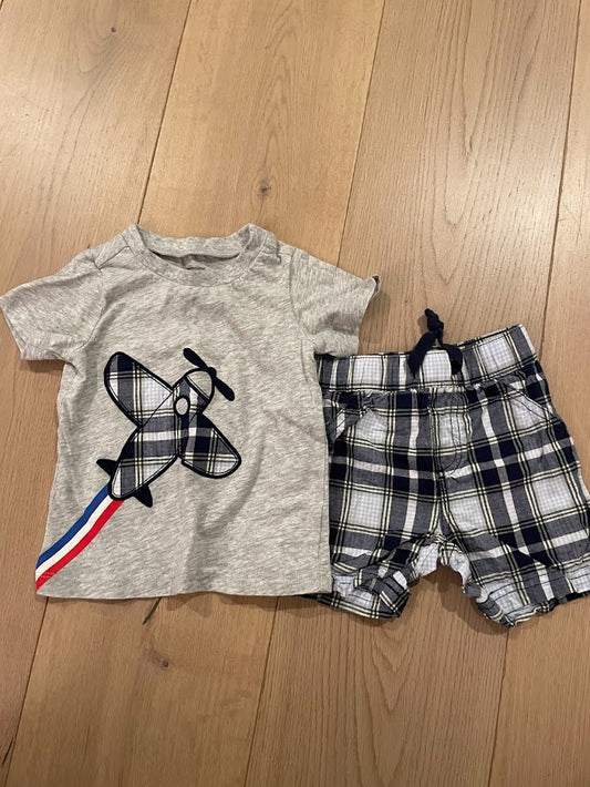 6-9 Month Boys Plaid Airplane Outfit