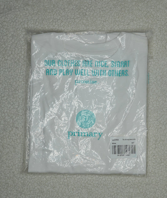 #31 Girls' Primary Long Sleeve White T, NIP, Size 6/7