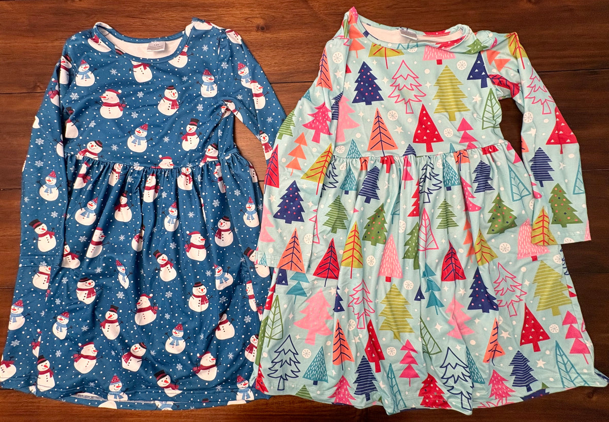 #197 Girls Size 7-8 Blue Long Sleeve Swing Dress Bundle