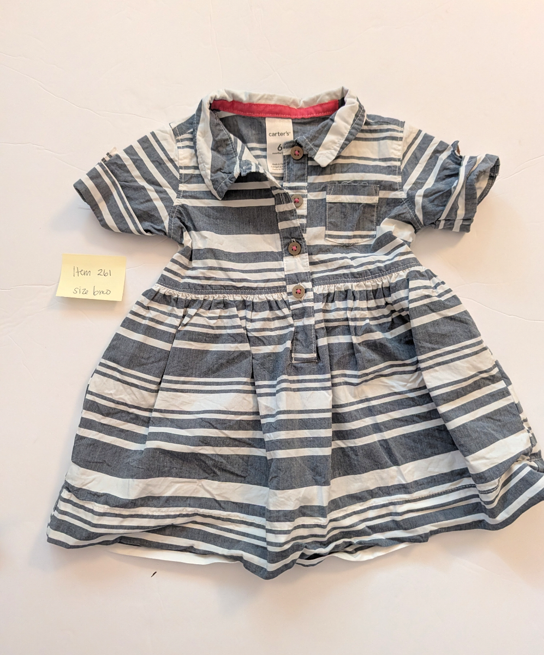 Seller 97, Carters Grey Blue Striped Dress, baby size 6mo (item 261)