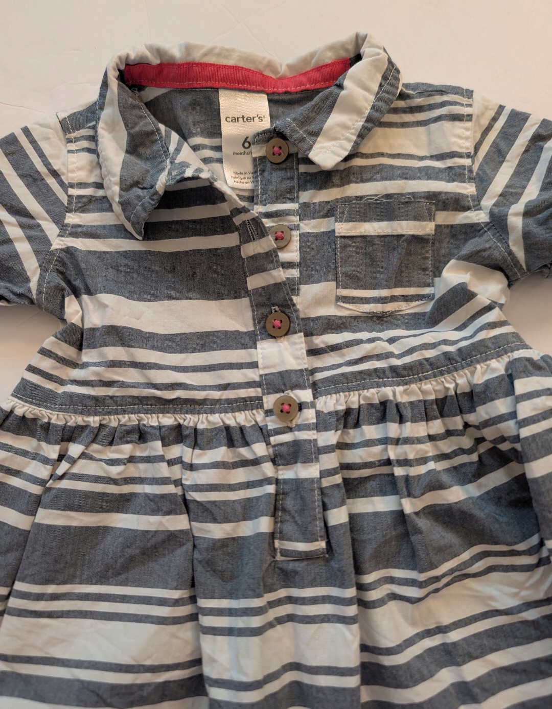 Seller 97, Carters Grey Blue Striped Dress, baby size 6mo (item 261)