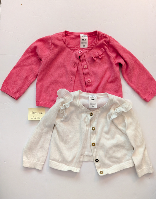 Seller 97, Carter's Pink & White Cardigans, baby size 6mo (item 266)