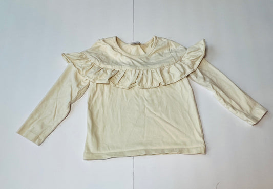 #180 Girls 100 (4T) Hanna Andersson Cream Ruffle Long Sleeve