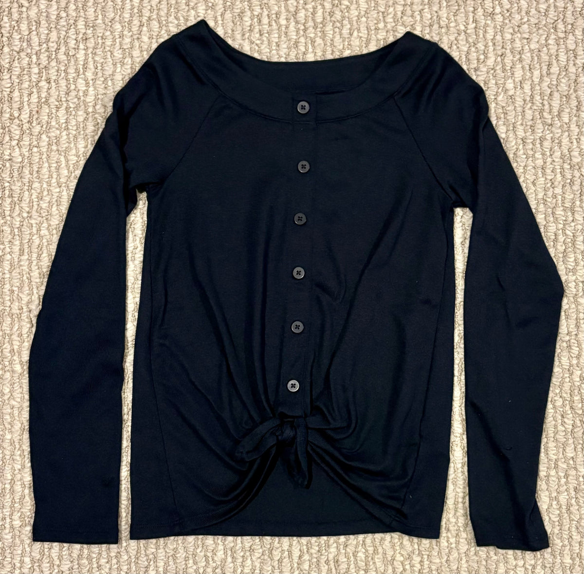 #197 Abercrombie Kids Girls Size 11-12 Navy Front Tie Button Down Sweater