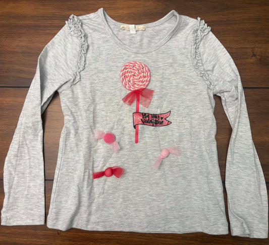 #197 Truly Me Girls Size 6 Gray Valentine's 3-D Lollipop Embellished Long Sleeve Top