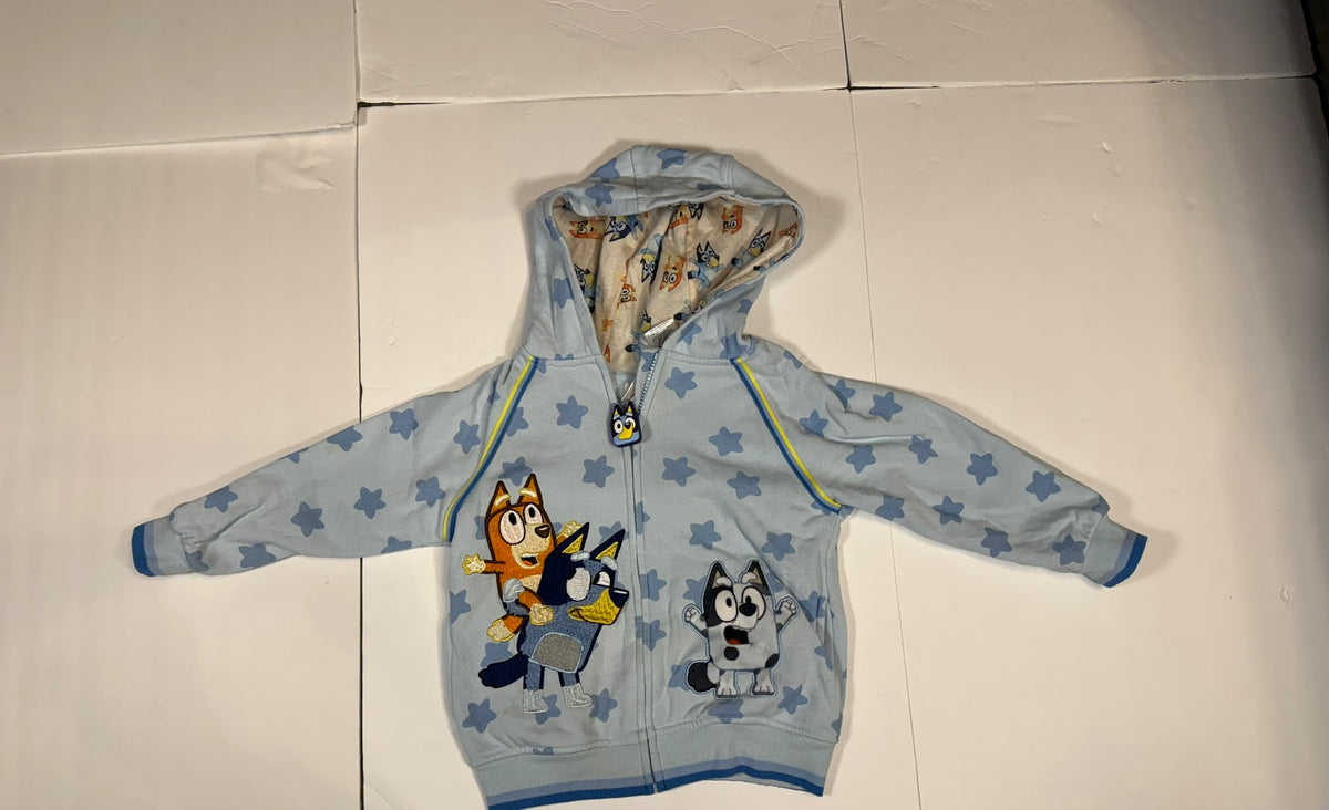#141 Girls/Boys 5T Bluey and Bingo Hoodie with Print Lined Hood and Bluey Zipper