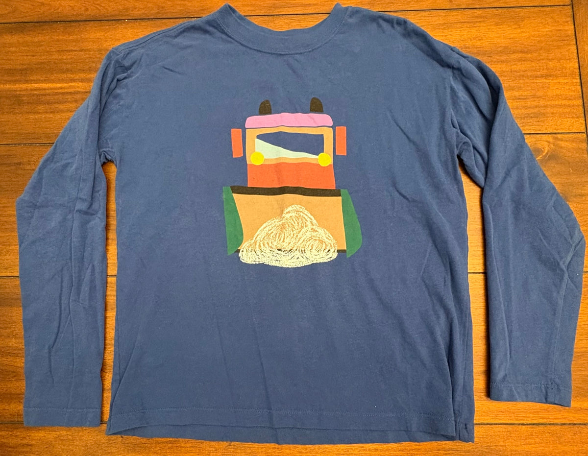#197 Hanna Andersson Boys Size 12 Blue Snow Plow Printed Long Sleeve Top