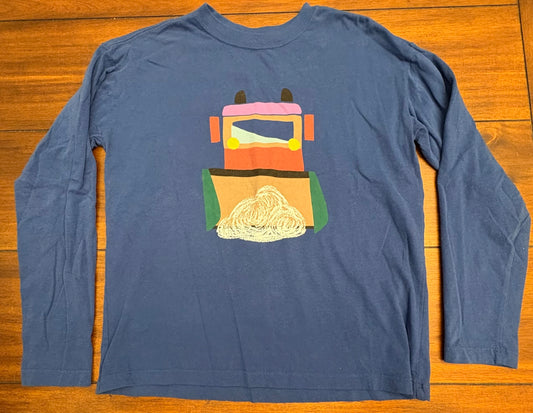 #197 Hanna Andersson Boys Size 12 Blue Snow Plow Printed Long Sleeve Top
