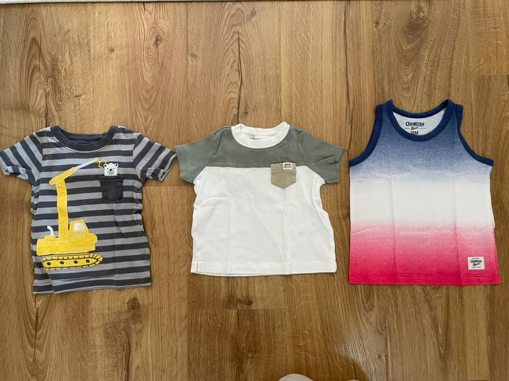 #6 - 3 Carters Boys Summer Shirts, 18 months