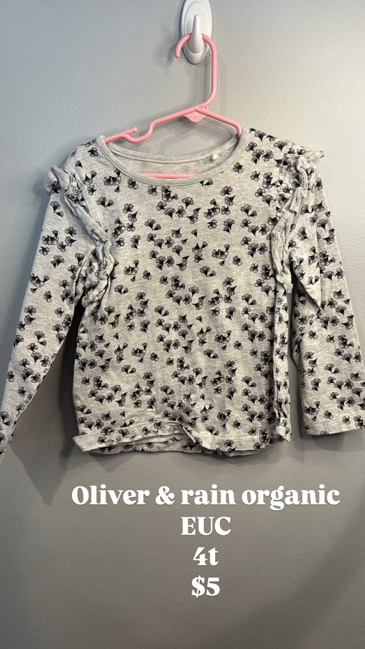 #44 Oliver & Rain organic ruffle shoulder crew 4t REDUCED