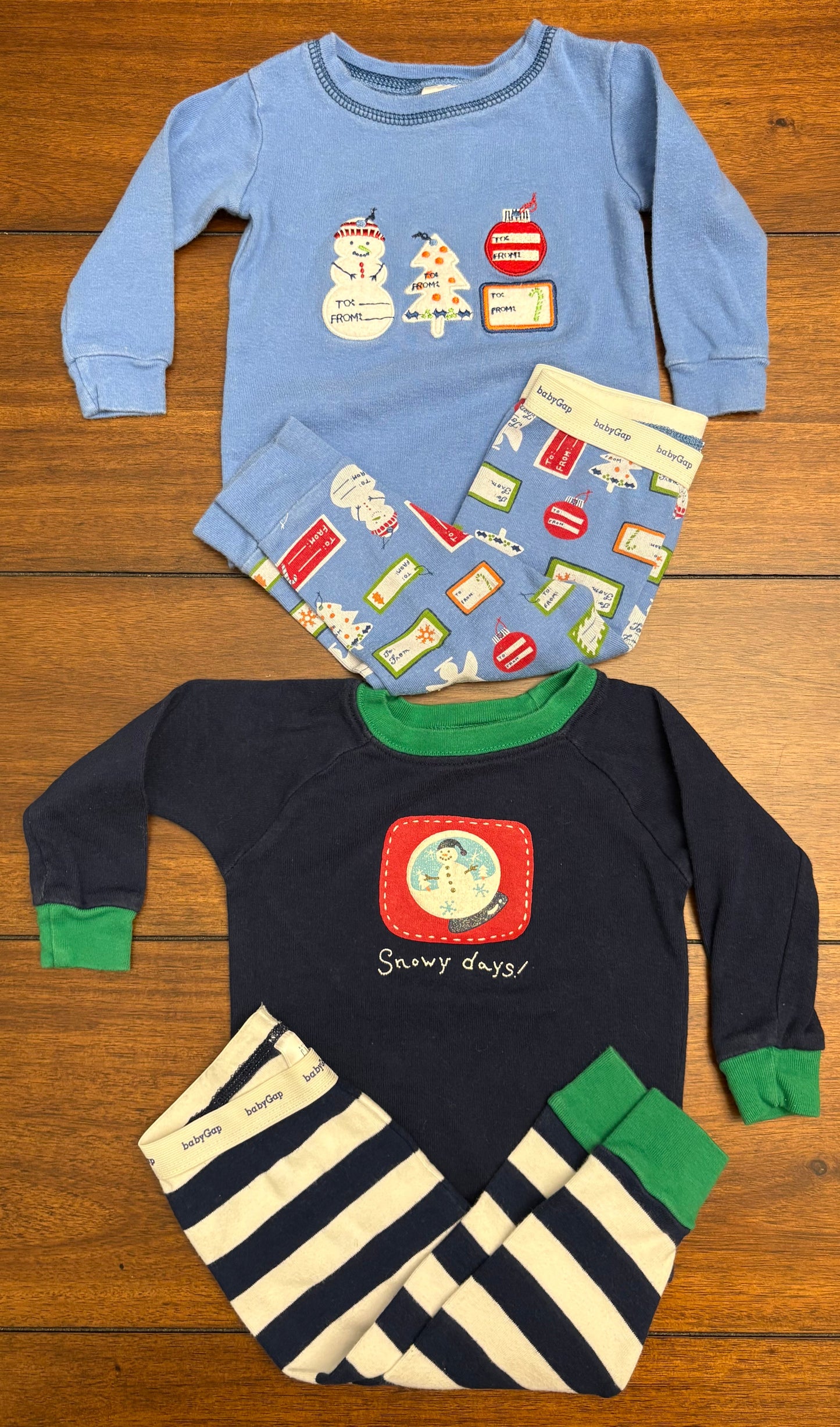 Seller #210 Baby Gap Boys Size 3-6M Light Blue & Navy 2 Piece Christmas & Winter Pajama Set Bundle