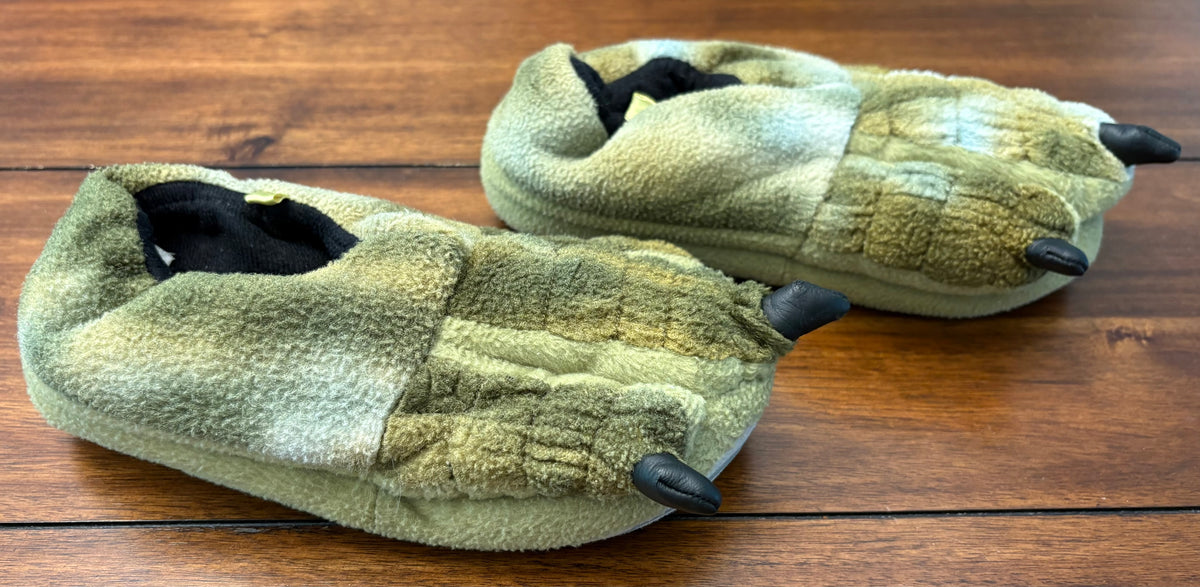 #197 Stride Rite Boys Size 13/1 (XL) Green Dinosaur Feet Slippers