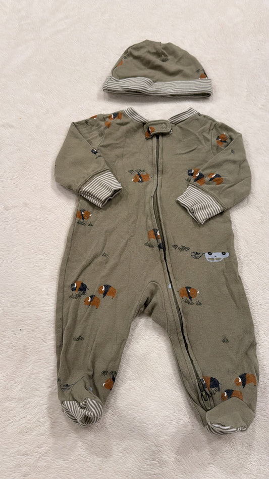 #145 Carters buffalo sleeper and hat Boys 3 mth EUC