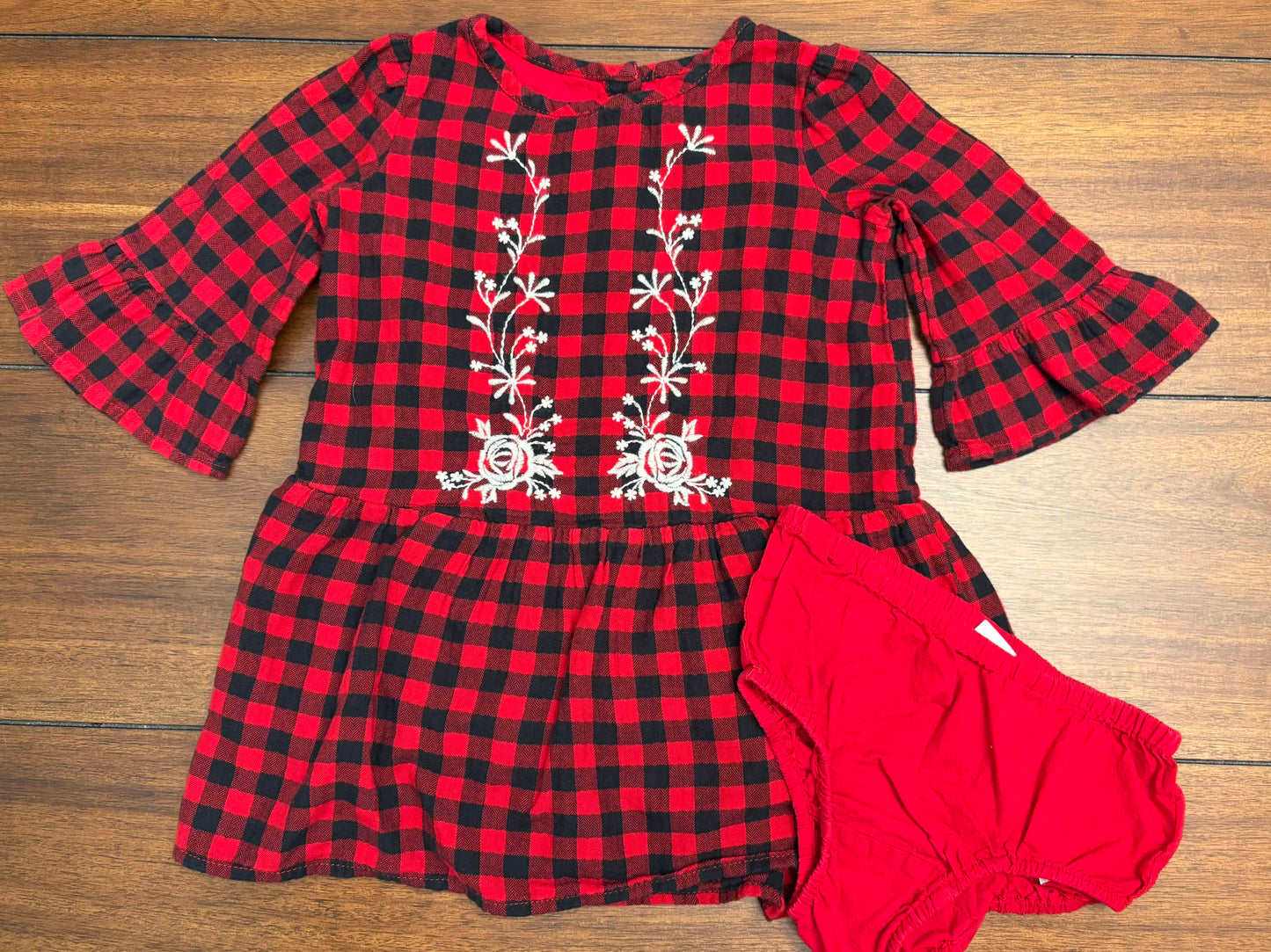 Seller #210 Baby Gap Girls Size 2 Red & Black Buffalo Plaid Flannel Button Dress