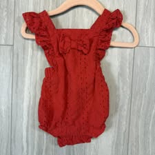 #17 Janie & Jack Baby Girl Red Eyelet Romper with Bow 0-3mo.
