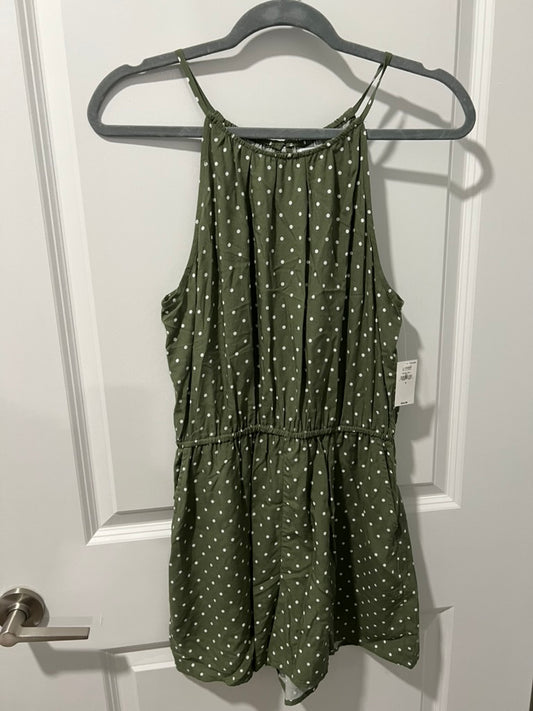 Seller #76 - Old Navy Sleeveless Surplice-Back Romper Small 3.5" Inseam Green Dots NWT $35
