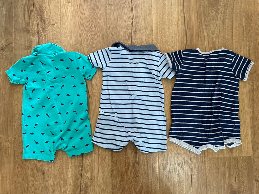 #6 - 3 Carters Boys Summer Boy Shorts Onesies, 18 months